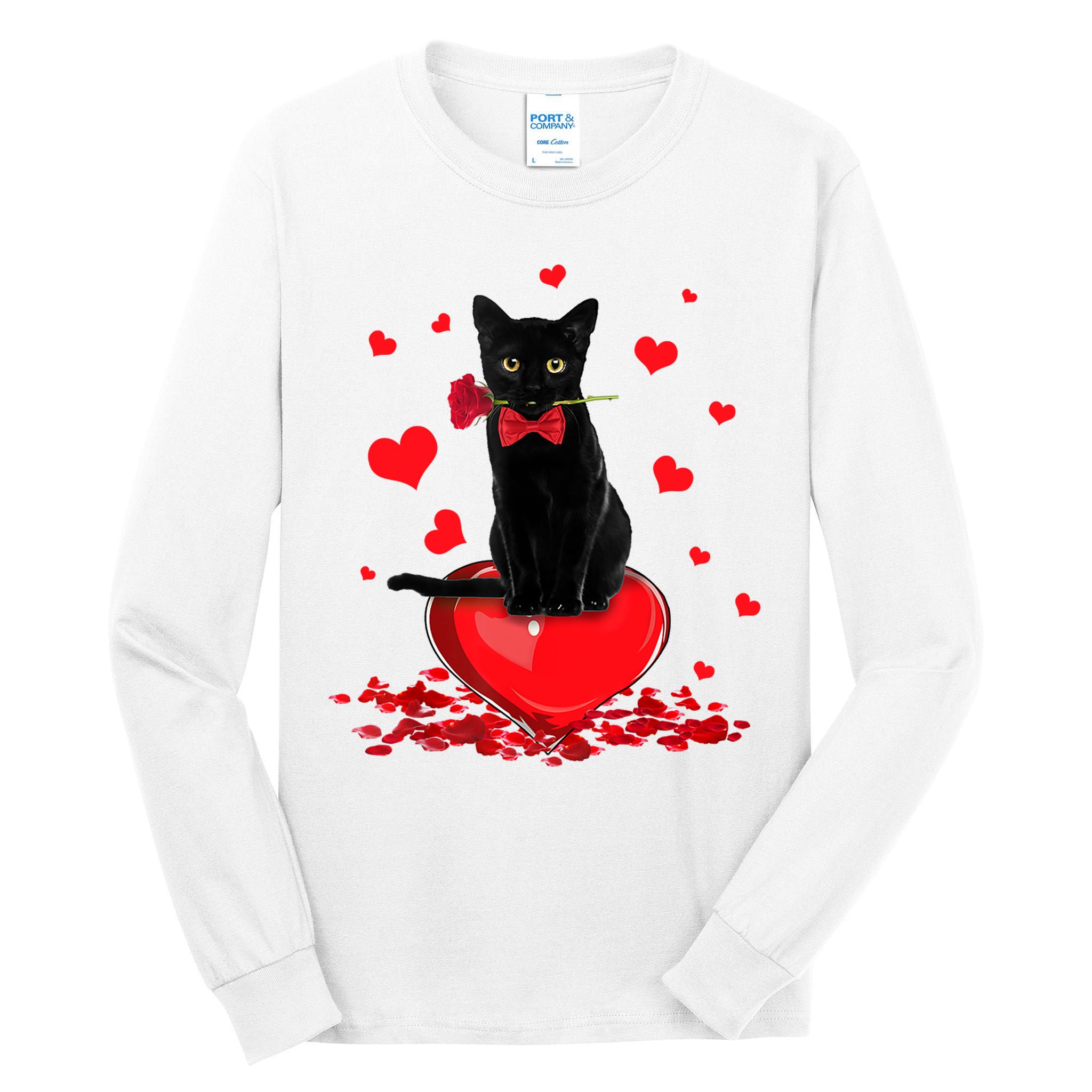 Black Cat Red Rose Valentines Day Tall Long Sleeve T-Shirt