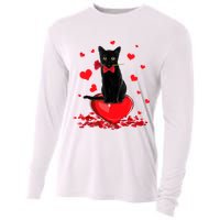 Black Cat Red Rose Valentines Day Cooling Performance Long Sleeve Crew