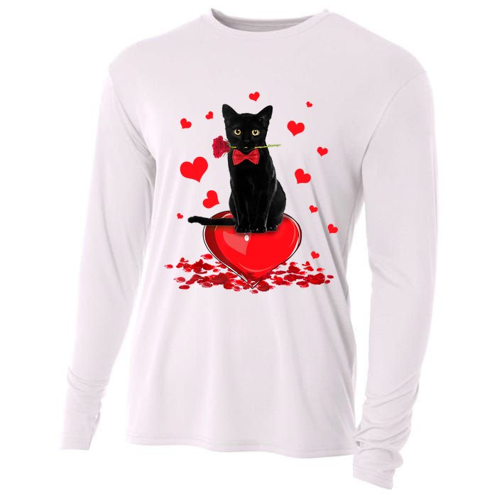 Black Cat Red Rose Valentines Day Cooling Performance Long Sleeve Crew