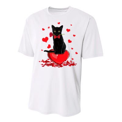 Black Cat Red Rose Valentines Day Performance Sprint T-Shirt