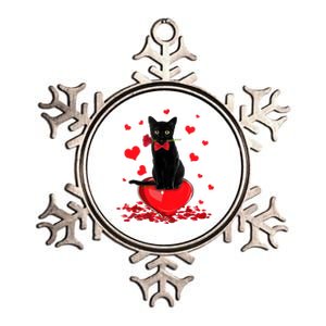 Black Cat Red Rose Valentines Day Metallic Star Ornament