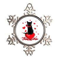 Black Cat Red Rose Valentines Day Metallic Star Ornament