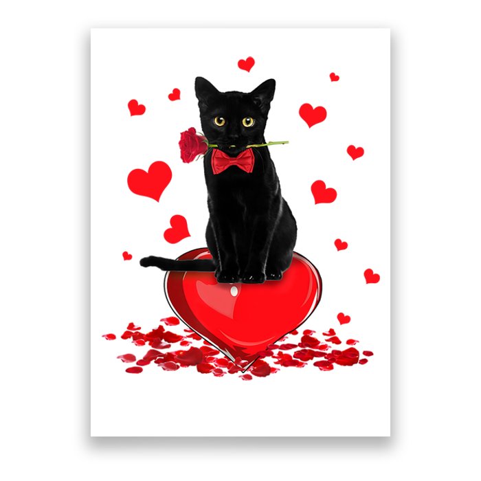 Black Cat Red Rose Valentines Day Poster