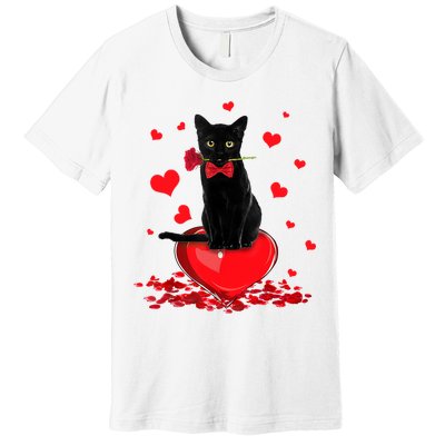 Black Cat Red Rose Valentines Day Premium T-Shirt