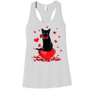 Black Cat Red Rose Valentines Day Women's Racerback Tank