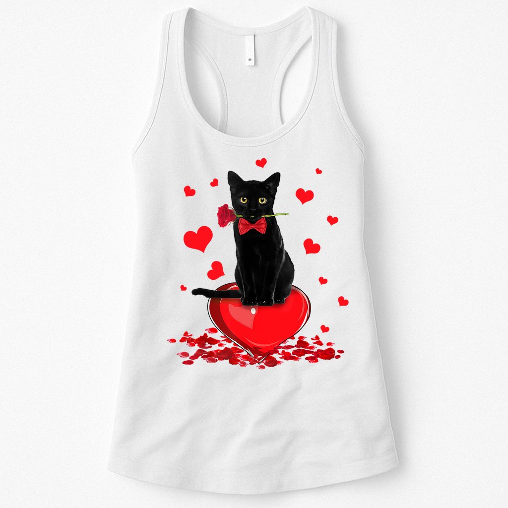 Black Cat Red Rose Valentines Day Womens Tank Top
