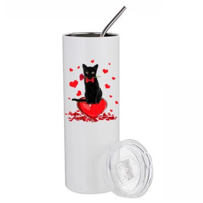 Black Cat Red Rose Valentines Day Stainless Steel Tumbler