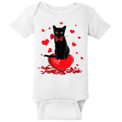 Black Cat Red Rose Valentines Day Baby Bodysuit
