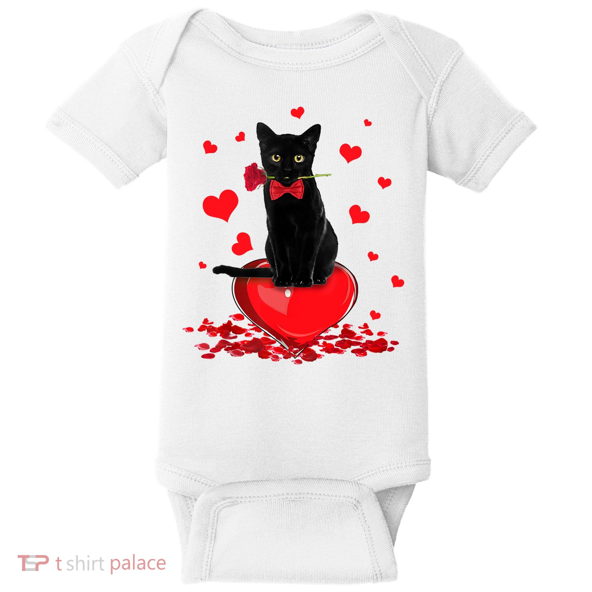 Black Cat Red Rose Valentines Day Baby Bodysuit