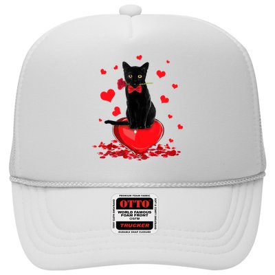 Black Cat Red Rose Valentines Day Trucker Hat