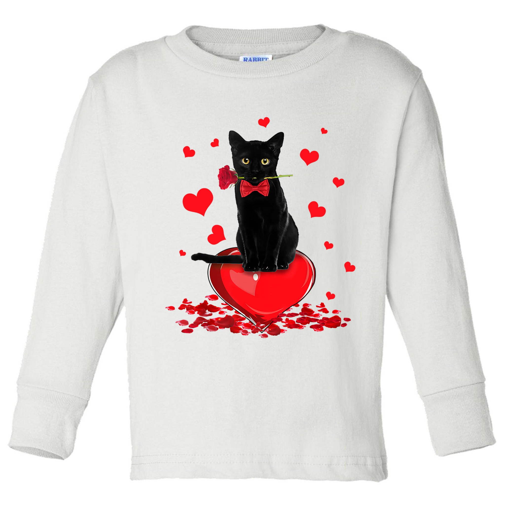 Black Cat Red Rose Valentines Day Toddler Long Sleeve Shirt
