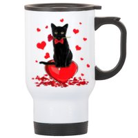 Black Cat Red Rose Valentines Day Stainless Steel Travel Mug