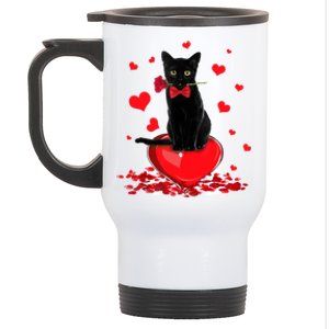 Black Cat Red Rose Valentines Day Stainless Steel Travel Mug