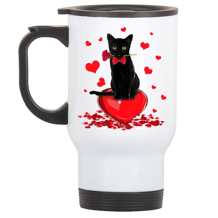 Black Cat Red Rose Valentines Day Stainless Steel Travel Mug