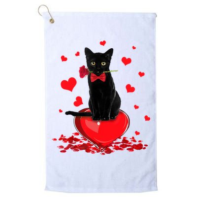 Black Cat Red Rose Valentines Day Golf Towel