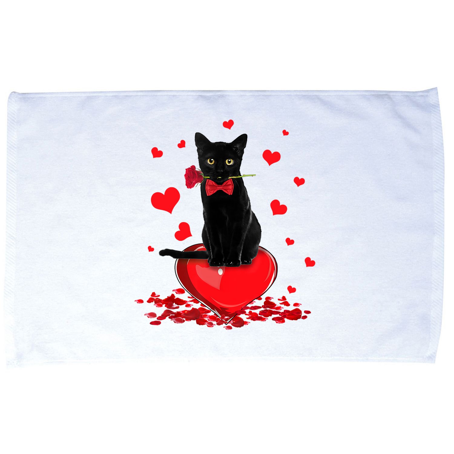 Black Cat Red Rose Valentines Day Microfiber Hand Towel