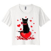 Black Cat Red Rose Valentines Day Crop Top