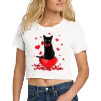 Black Cat Red Rose Valentines Day Crop Top
