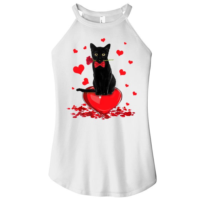 Black Cat Red Rose Valentines Day Women's Perfect Tri Rocker Tank