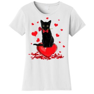 Black Cat Red Rose Valentines Day Women's T-Shirt