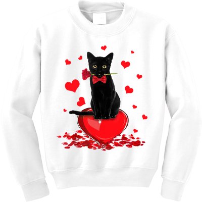 Black Cat Red Rose Valentines Day Kids Sweatshirt