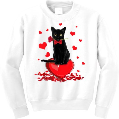 Black Cat Red Rose Valentines Day Kids Sweatshirt