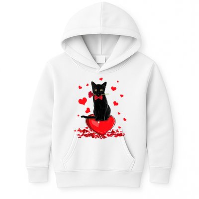 Black Cat Red Rose Valentines Day Kids Hoodie