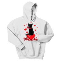 Black Cat Red Rose Valentines Day Kids Hoodie