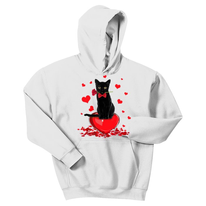 Black Cat Red Rose Valentines Day Kids Hoodie