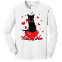 Black Cat Red Rose Valentines Day Kids Long Sleeve Shirt