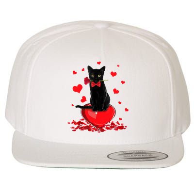 Black Cat Red Rose Valentines Day Wool Snapback Cap