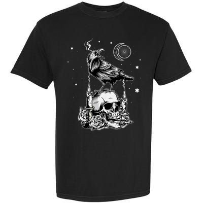 Black Crow Raven Skull Viking Norse Occult Gothic Garment-Dyed Heavyweight T-Shirt