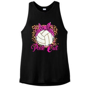 Breast Cancer Ribbon Pink Out Volleyball Pink Ribbon Leopard Ladies PosiCharge Tri-Blend Wicking Tank