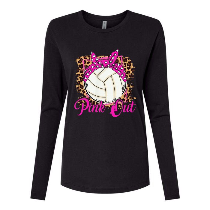 Breast Cancer Ribbon Pink Out Volleyball Pink Ribbon Leopard Womens Cotton Relaxed Long Sleeve T-Shirt