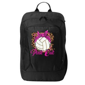 Breast Cancer Ribbon Pink Out Volleyball Pink Ribbon Leopard City Backpack