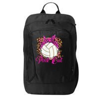 Breast Cancer Ribbon Pink Out Volleyball Pink Ribbon Leopard City Backpack