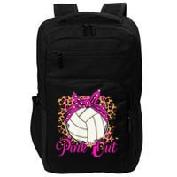 Breast Cancer Ribbon Pink Out Volleyball Pink Ribbon Leopard Impact Tech Backpack