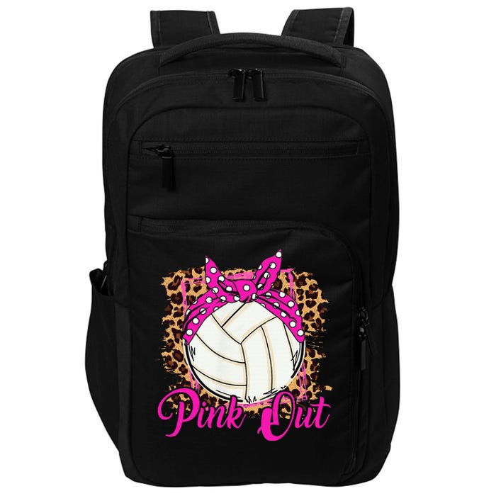 Breast Cancer Ribbon Pink Out Volleyball Pink Ribbon Leopard Impact Tech Backpack