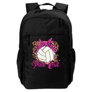 Breast Cancer Ribbon Pink Out Volleyball Pink Ribbon Leopard Daily Commute Backpack