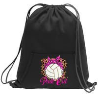 Breast Cancer Ribbon Pink Out Volleyball Pink Ribbon Leopard Sweatshirt Cinch Pack Bag