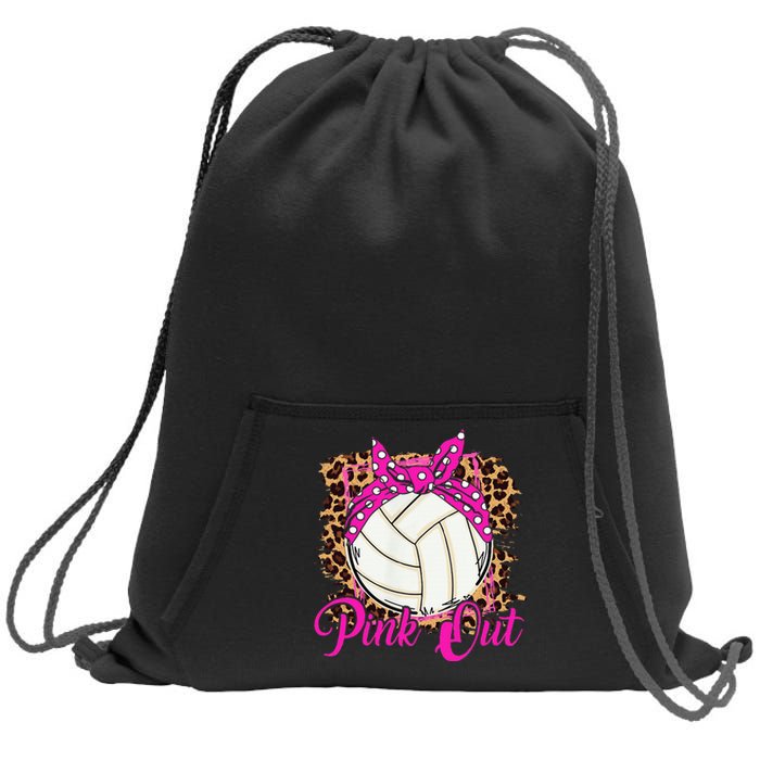 Breast Cancer Ribbon Pink Out Volleyball Pink Ribbon Leopard Sweatshirt Cinch Pack Bag