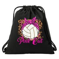 Breast Cancer Ribbon Pink Out Volleyball Pink Ribbon Leopard Drawstring Bag