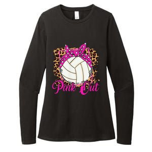 Breast Cancer Ribbon Pink Out Volleyball Pink Ribbon Leopard Womens CVC Long Sleeve Shirt