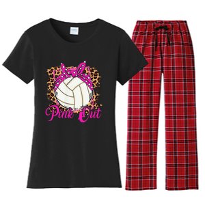 Breast Cancer Ribbon Pink Out Volleyball Pink Ribbon Leopard Women's Flannel Pajama Set