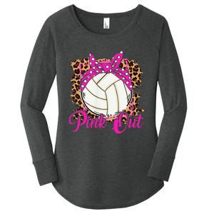 Breast Cancer Ribbon Pink Out Volleyball Pink Ribbon Leopard Women's Perfect Tri Tunic Long Sleeve Shirt