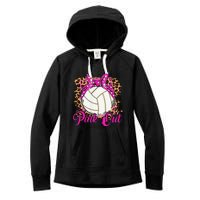 Breast Cancer Ribbon Pink Out Volleyball Pink Ribbon Leopard Women's Fleece Hoodie