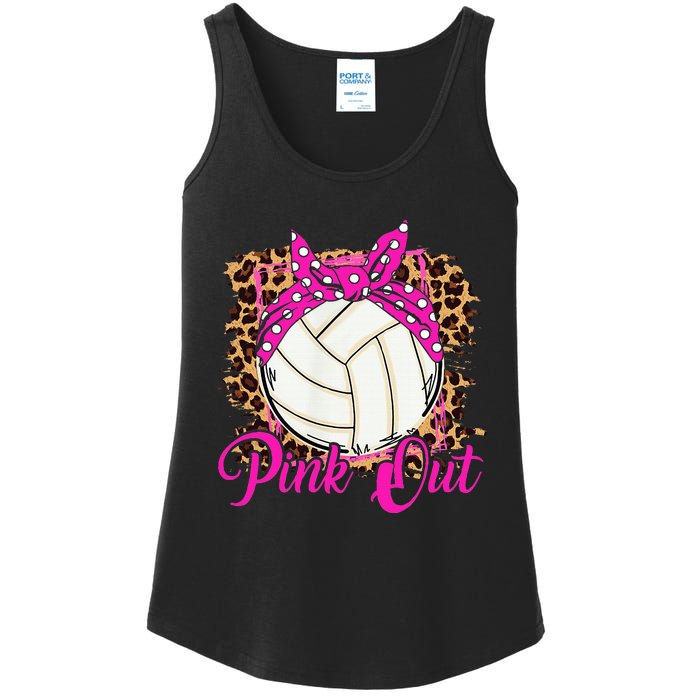 Breast Cancer Ribbon Pink Out Volleyball Pink Ribbon Leopard Ladies Essential Tank