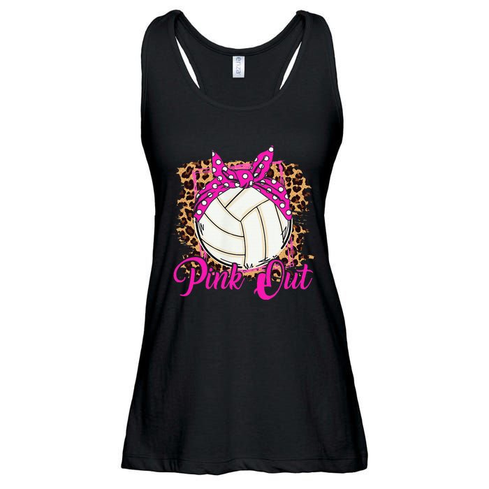 Breast Cancer Ribbon Pink Out Volleyball Pink Ribbon Leopard Ladies Essential Flowy Tank