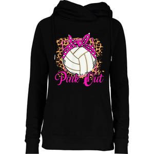 Breast Cancer Ribbon Pink Out Volleyball Pink Ribbon Leopard Womens Funnel Neck Pullover Hood