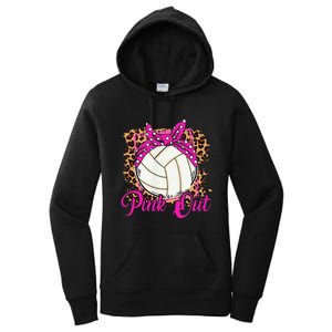 Breast Cancer Ribbon Pink Out Volleyball Pink Ribbon Leopard Women's Pullover Hoodie